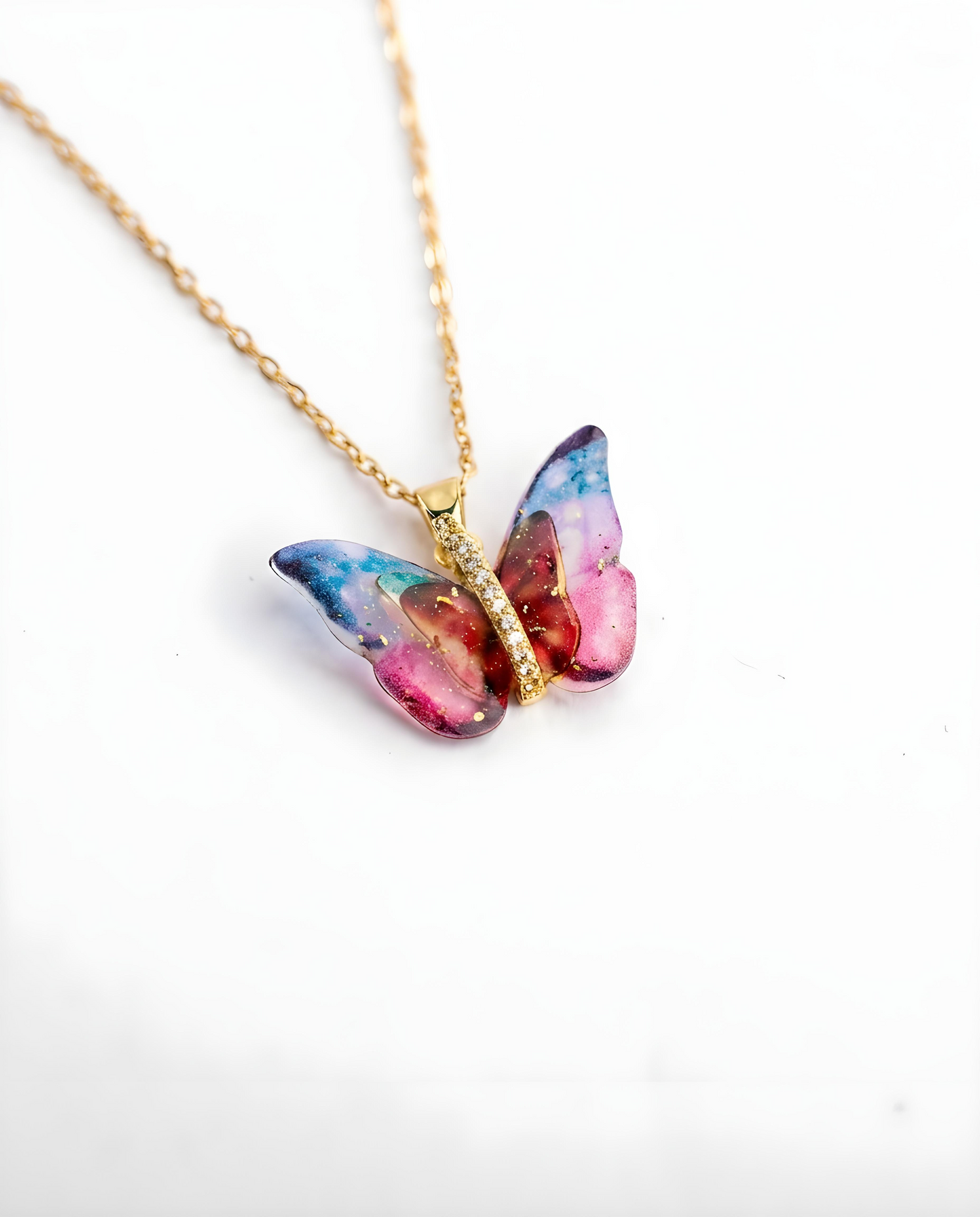 Ethereal Iridescent Butterfly Pendant Necklace