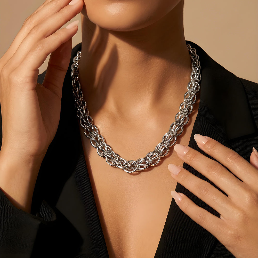 Multi-Strand Mixed Link Silver Chain Necklace