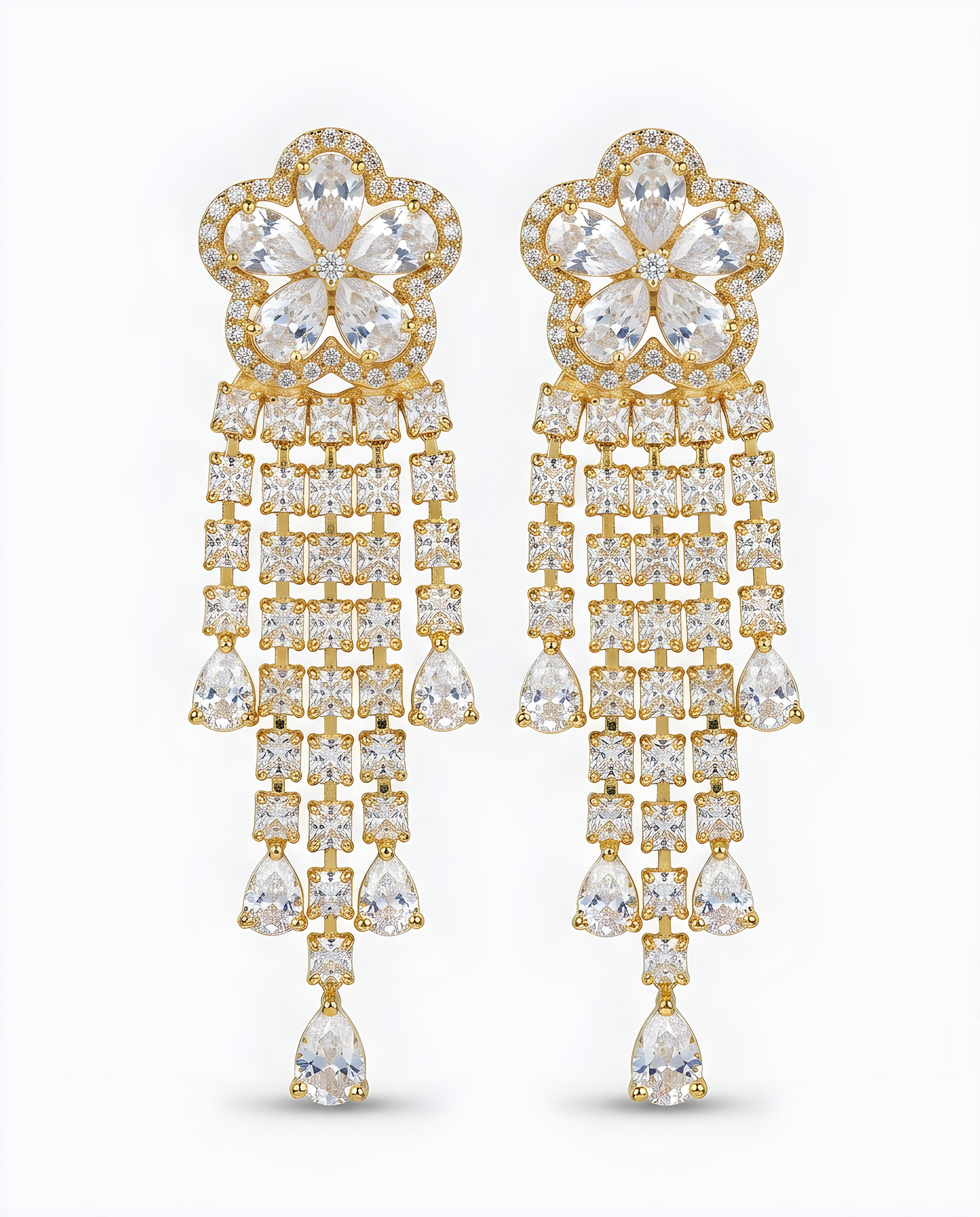 Crystal Floral Waterfall Drop Earrings