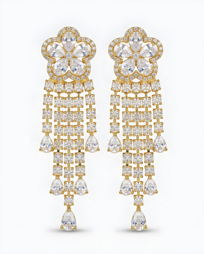 Crystal Floral Waterfall Drop Earrings