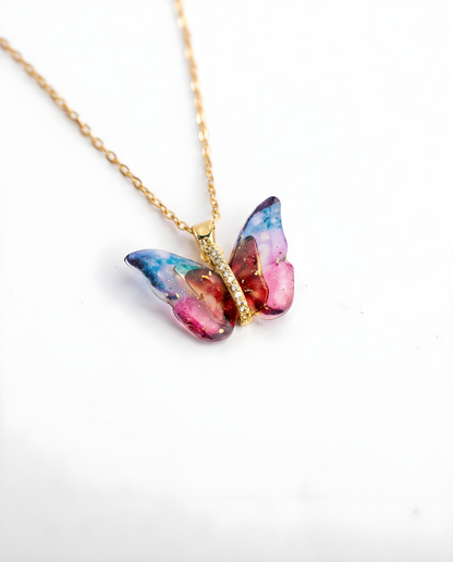 Ethereal Iridescent Butterfly Pendant Necklace