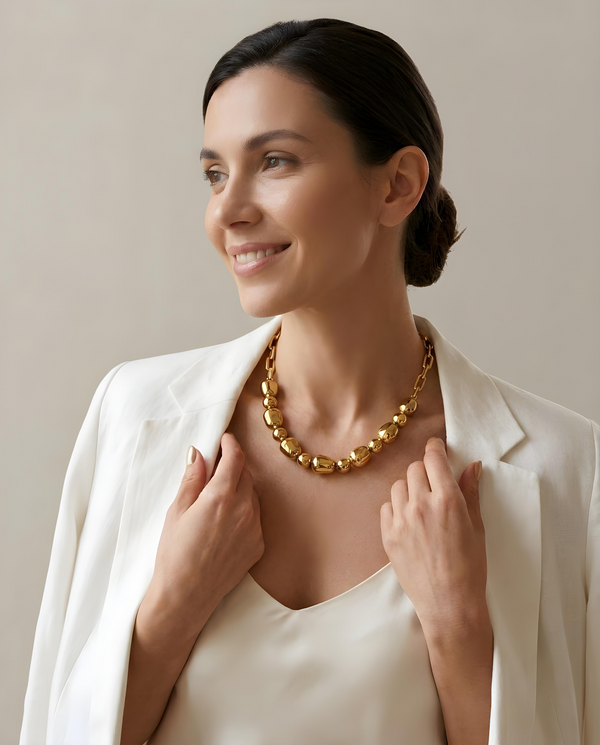 Chunky Polished Gold Bead Necklace