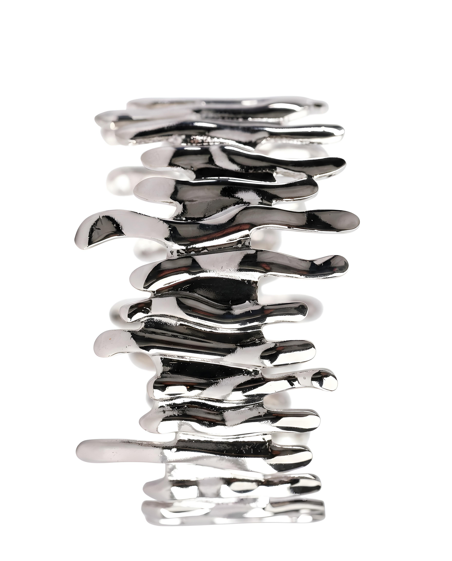 Liquid Silver Abstract Drip Cuff Bracelet