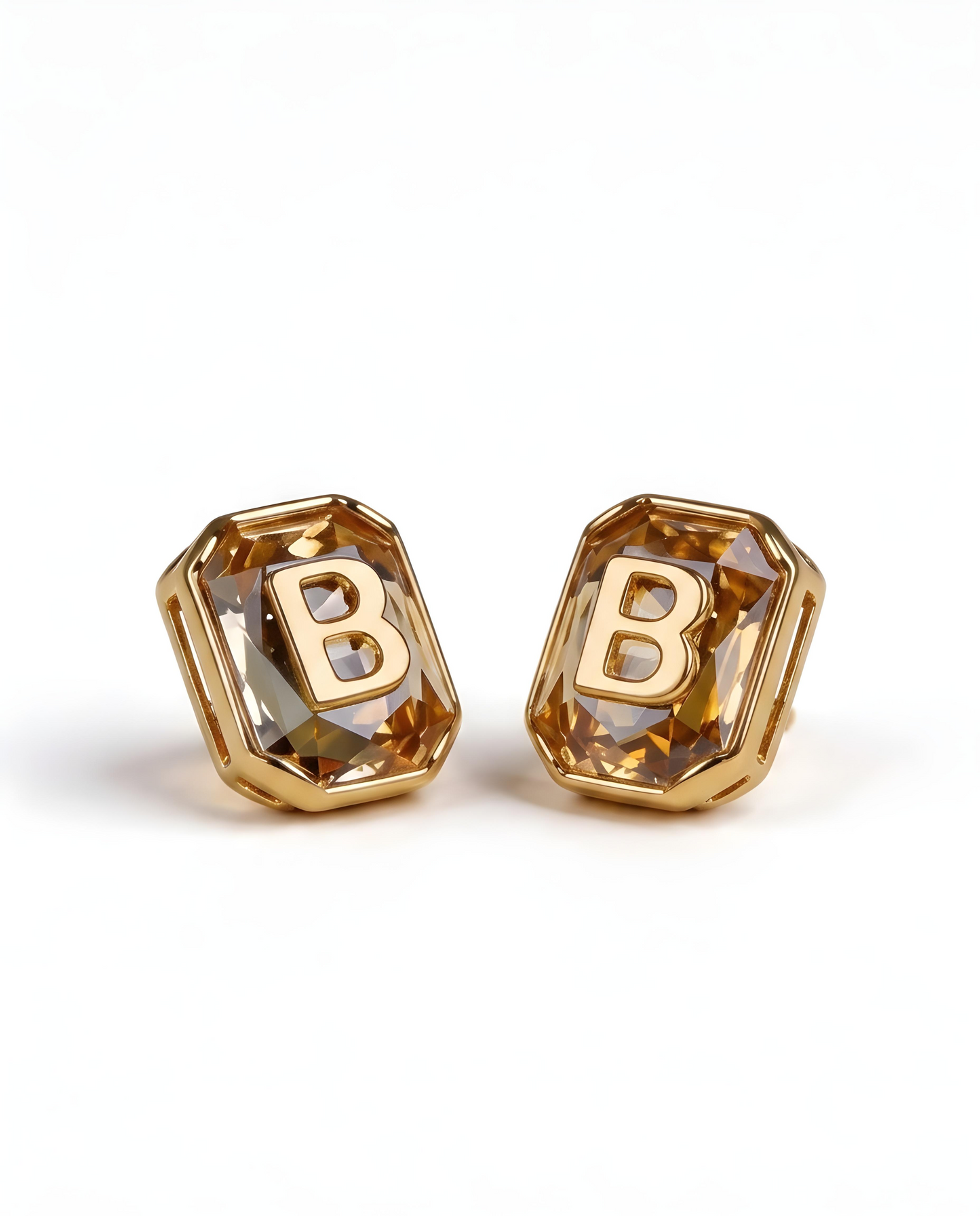 Initial Emerald-Cut Crystal Stud Earrings