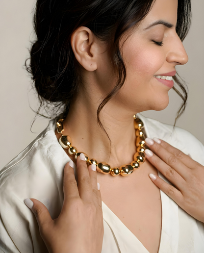 Chunky Polished Gold Bead Necklace