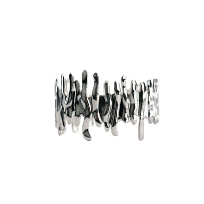 Liquid Silver Abstract Drip Cuff Bracelet