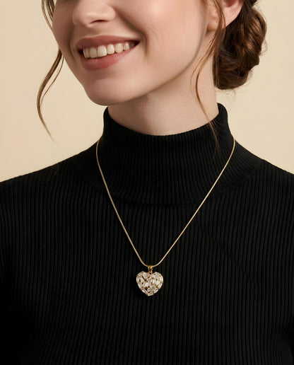 Baguette Crystal Cluster Heart Gold Snake Chain Pendant Necklace