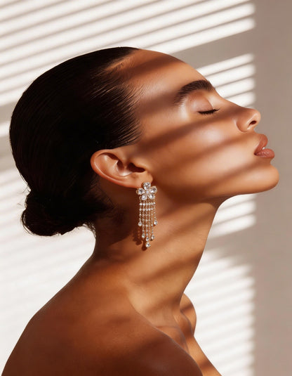 Crystal Floral Waterfall Drop Earrings