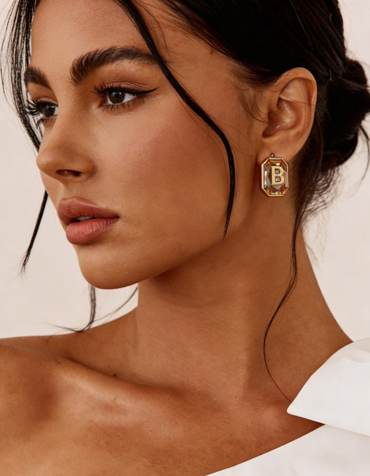 Initial Emerald-Cut Crystal Stud Earrings