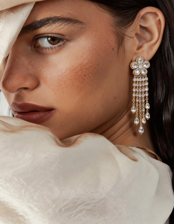 Crystal Floral Waterfall Drop Earrings