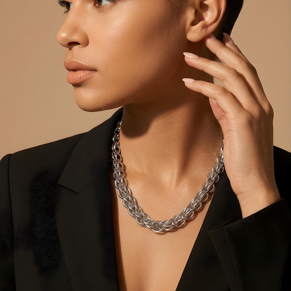 Multi-Strand Mixed Link Silver Chain Necklace