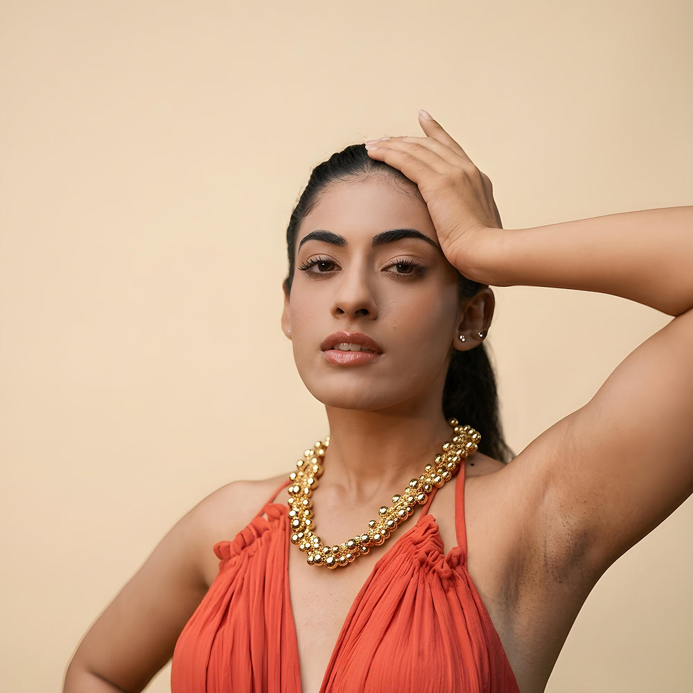 Bold Multi-Strand Gold Ball Bead Statement Necklace