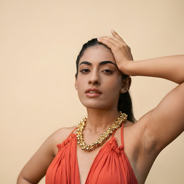 Bold Multi-Strand Gold Ball Bead Statement Necklace