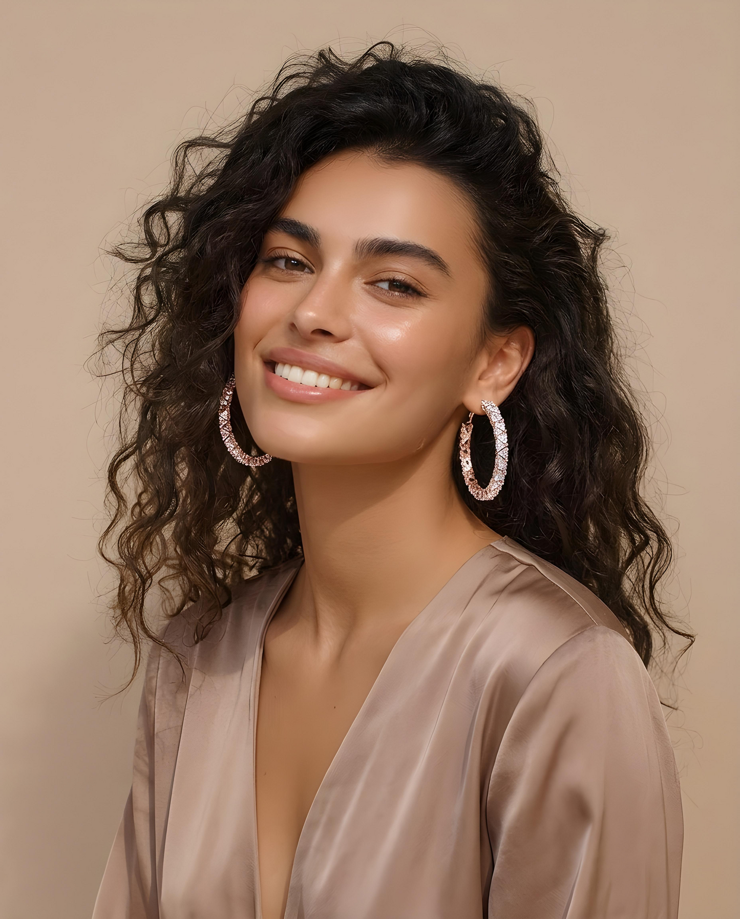 Radiant Crystal Encrusted Rose Gold Hoop Earrings