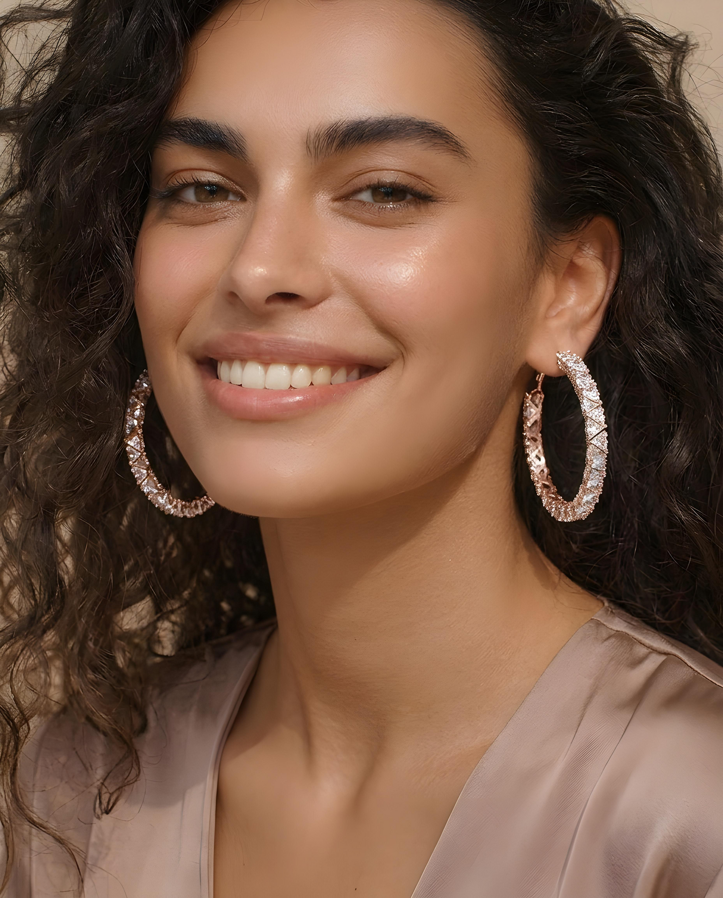 Radiant Crystal Encrusted Rose Gold Hoop Earrings