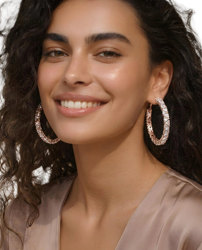 Radiant Crystal Encrusted Rose Gold Hoop Earrings