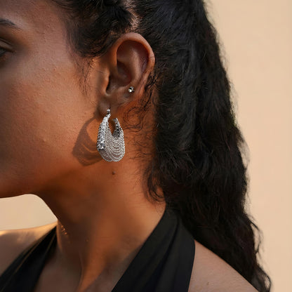 Crystal Arc Silver Chain Fringe Tassel Drop Earrings