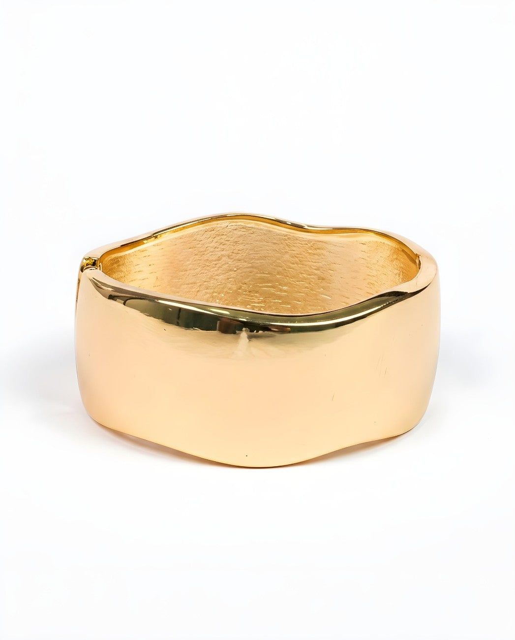 Wide Organic Wavy Edge High-Polish Gold Cuff Bangle Bracelet