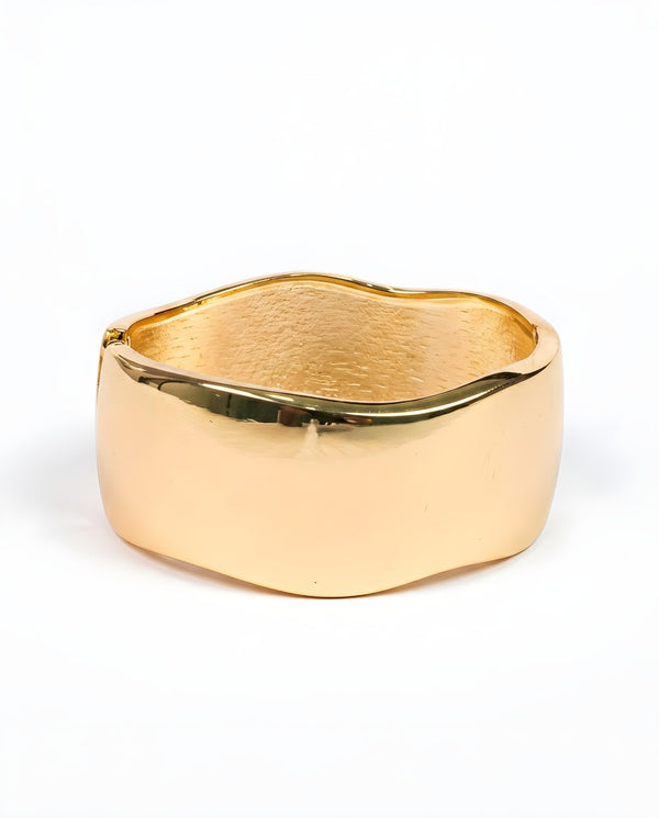 Wide Organic Wavy Edge High-Polish Gold Cuff Bangle Bracelet