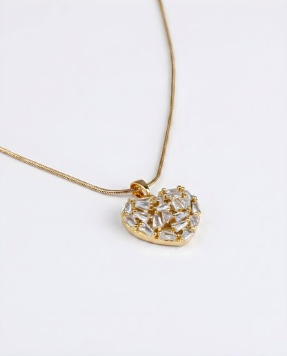 Baguette Crystal Cluster Heart Gold Snake Chain Pendant Necklace