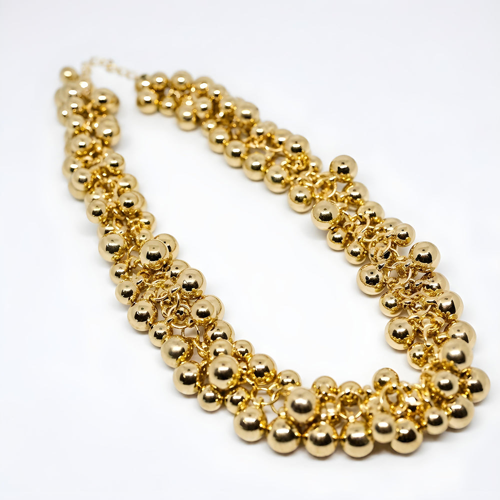 Bold Multi-Strand Gold Ball Bead Statement Necklace