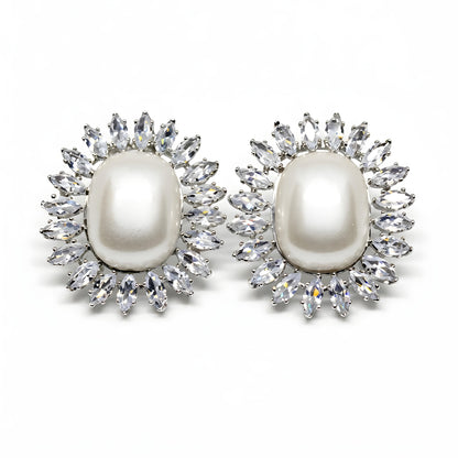 Lustrous Pearl Halo Crystal Stud Earrings