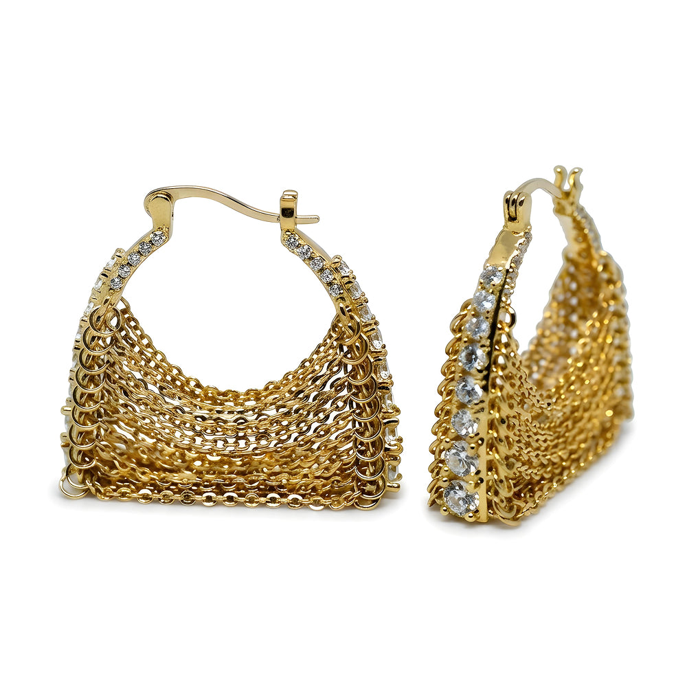 Crystal Bar Gold Chain Fringe Tassel Drop Earrings
