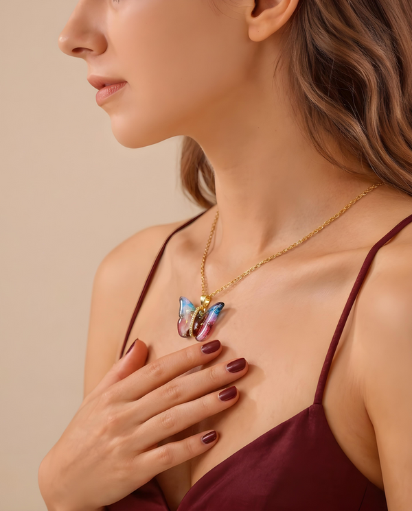 Ethereal Iridescent Butterfly Pendant Necklace